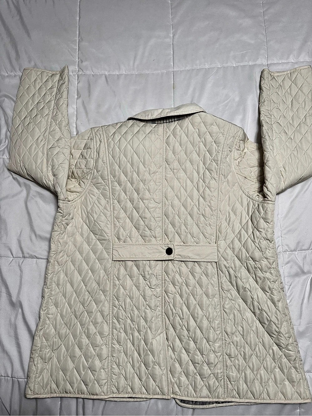 Joan Rivers Quilted Barn Coat with Plaid Lining in Cream - Picture 2 of 7